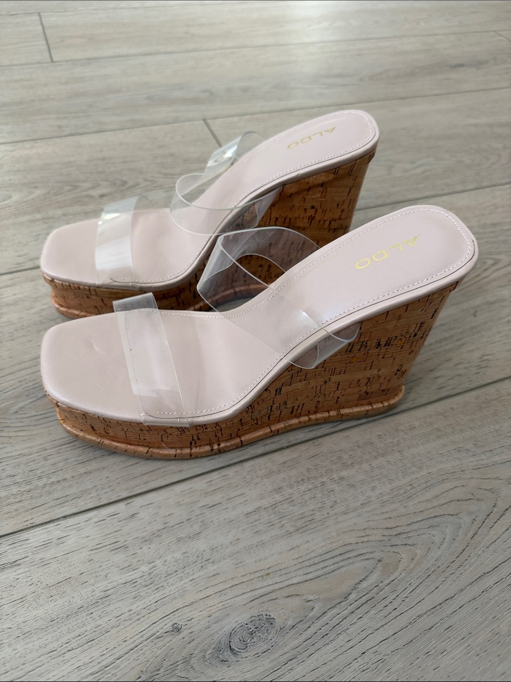 ALDO Pink Cork Platform Wedge Sandals with Clear Straps